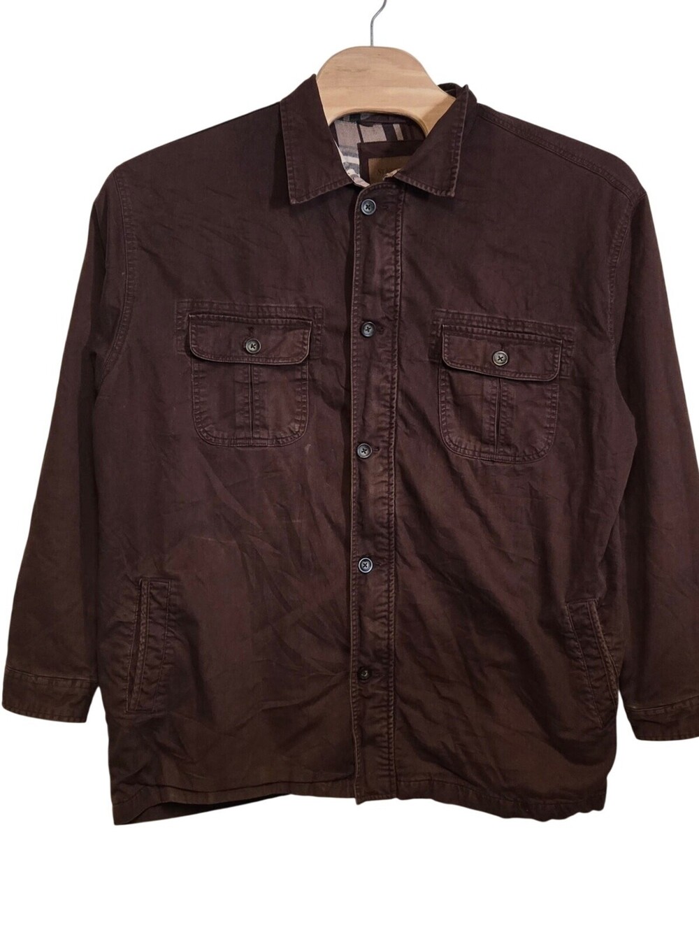 St Johns Bay Flannel Lined Zip Jacket Men's XXL Brown Chore Barn Jacket Style